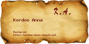 Kordos Anna névjegykártya